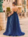 Opulent A-Line Tulle Beading V-Neck Sleeveless Sweep Train Prom Dress