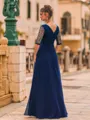 Splendid A-Line Chiffon Pleated V-Neck 1/2 Sleeves Floor-Length Prom Dress