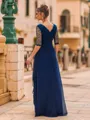 Splendid A-Line Chiffon Pleated V-Neck 1/2 Sleeves Floor-Length Prom Dress
