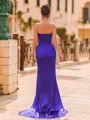 Graceful Sheath Silk Like Satin Pleated Strapless Sleeveless Sweep Train Prom Dress