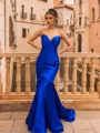 Enchanting Mermaid Silk Like Satin Pleated Sweetheart Sleeveless Sweep Train Prom Dress