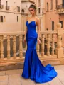 Enchanting Mermaid Silk Like Satin Pleated Sweetheart Sleeveless Sweep Train Prom Dress