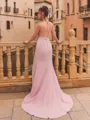 Breathtaking Sheath Stretch Crepe Beading Scoop Sleeveless Sweep Train Prom Dress