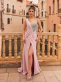 Breathtaking Sheath Stretch Crepe Beading Scoop Sleeveless Sweep Train Prom Dress
