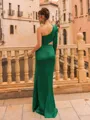 Gorgeous Sheath Charmeuse Pleated One-Shoulder Long Sleeves Floor-Length Prom Dress