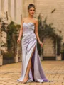 Luxurious Sheath Elastic Woven Satin Pleated Sweetheart Sleeveless Sweep Train Prom Dress