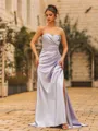 Luxurious Sheath Elastic Woven Satin Pleated Sweetheart Sleeveless Sweep Train Prom Dress