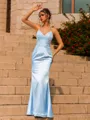 Striking Sheath Elastic Woven Satin Appliques Lace V-Neck Sleeveless Floor-Length Prom Dress