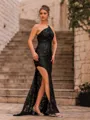 Unforgettable Sheath Lace One-Shoulder Sleeveless Sweep Train Prom Dress