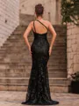 Unforgettable Sheath Lace One-Shoulder Sleeveless Sweep Train Prom Dress