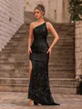 Unforgettable Sheath Lace One-Shoulder Sleeveless Sweep Train Prom Dress