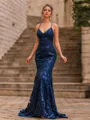 Fashion-forward Mermaid Lace V-Neck Sleeveless Sweep Train Prom Dress