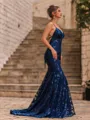 Fashion-forward Mermaid Lace V-Neck Sleeveless Sweep Train Prom Dress