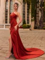 Glamorous Sheath Satin Chiffon Pleated One-Shoulder Sleeveless Sweep Train Prom Dress