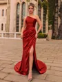 Glamorous Sheath Satin Chiffon Pleated One-Shoulder Sleeveless Sweep Train Prom Dress