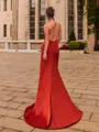 Glamorous Sheath Satin Chiffon Pleated One-Shoulder Sleeveless Sweep Train Prom Dress