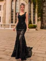 Hermosos Sheath Lace V-Neck Sleeveless Court Train Prom Dress