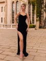 Delicate Sheath Velvet V-Neck Sleeveless Sweep Train Prom Dress