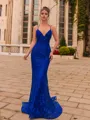 Glamorous Sheath Satin V-Neck Sleeveless Sweep Train Prom Dress