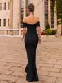 Opulent Sheath Stretch Crepe Pleated Off-The-Shoulder Short Sleeves Floor-Length Prom Dress