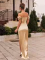 Exquisite Sheath Silk Like Satin Pleated Off-The-Shoulder Short Sleeves Floor-Length Prom Dress