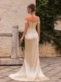 Stunning Sheath Silk Like Satin Pleated Off-The-Shoulder Sleeveless Sweep Train Prom Dress