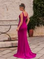 Grand Sheath Jersey Pleated Straps Sleeveless Sweep Train Prom Dress