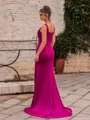 Grand Sheath Jersey Pleated Straps Sleeveless Sweep Train Prom Dress