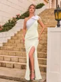 Breathtaking Sheath Stretch Crepe Bowknot One-Shoulder Sleeveless Floor-Length Prom Dress