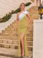 Breathtaking Sheath Stretch Crepe Bowknot One-Shoulder Sleeveless Floor-Length Prom Dress
