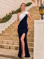 Breathtaking Sheath Stretch Crepe Bowknot One-Shoulder Sleeveless Floor-Length Prom Dress