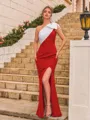 Breathtaking Sheath Stretch Crepe Bowknot One-Shoulder Sleeveless Floor-Length Prom Dress