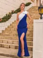 Breathtaking Sheath Stretch Crepe Bowknot One-Shoulder Sleeveless Floor-Length Prom Dress