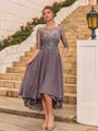 Gorgeous A-Line Chiffon Appliques Lace Scoop 1/2 Sleeves Asymmetrical Guest/Evening/Mother of the Bride Dress