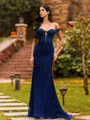 Body-Contouring Sheath Off-the-Shoulder Appliques Lace Sweep Train Lace Corset Prom Dress