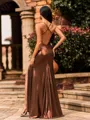 Figure Sheath Spaghetti Straps Pleated Floor-Length Prom Dress