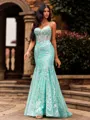 Bodycon Sheath V-neck Sweep Train Lace Corset Prom Dress