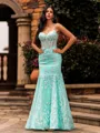 Bodycon Sheath V-neck Sweep Train Lace Corset Prom Dress