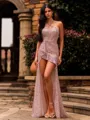 Glam Sheath Halter Ruffles Asymmetrical Prom Dress