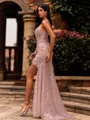 Glam Sheath Halter Ruffles Asymmetrical Prom Dress