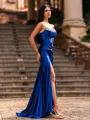 Clean-Lined Sheath Straight Rhinestone Sweep Train Corset Prom Dress