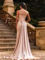 Sexy Sheath Spaghetti Straps Rhinestone Sweep Train Corset Prom Dress