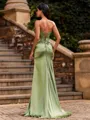 Contemporary Sheath Sweetheart Appliques Lace Sweep Train Silk Like Satin Corset Prom Dress