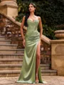Contemporary Sheath Sweetheart Appliques Lace Sweep Train Silk Like Satin Corset Prom Dress