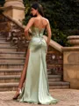 Contemporary Sheath Sweetheart Appliques Lace Sweep Train Silk Like Satin Corset Prom Dress
