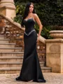 Seductive Sheath Straps Rhinestone Sweep Train Satin Corset Prom Dress