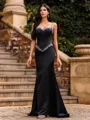 Seductive Sheath Straps Rhinestone Sweep Train Satin Corset Prom Dress