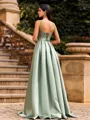 Attention-Grabbing Sheath Square Pleated Sweep Train Satin Corset Prom Dress