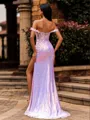 Snug Sheath Off-the-Shoulder Appliques Lace Sweep Train Sequins Corset Prom Dress