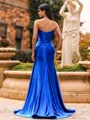 Flattering A-line Sweetheart Appliques Lace Sweep Train Silk Like Satin Corset Prom Dress